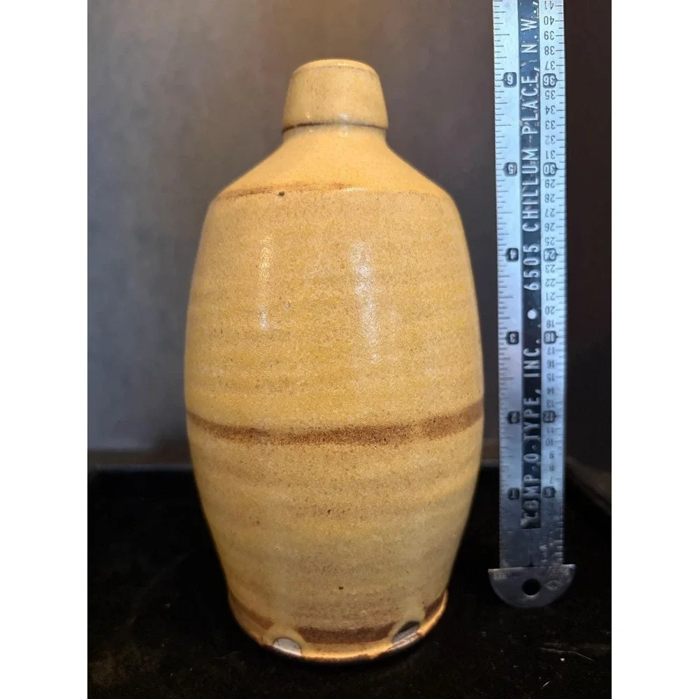 Antique Pottery Bud Vase Tan Glazed Stoneware Textured Base 6.25